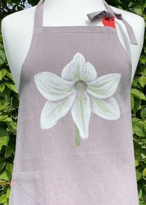 Linen Apron - white and green amaryllis